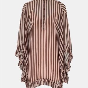 WORN ONCE Zimmerman Balance Ruffle Tunic in Chocolate Stripe
